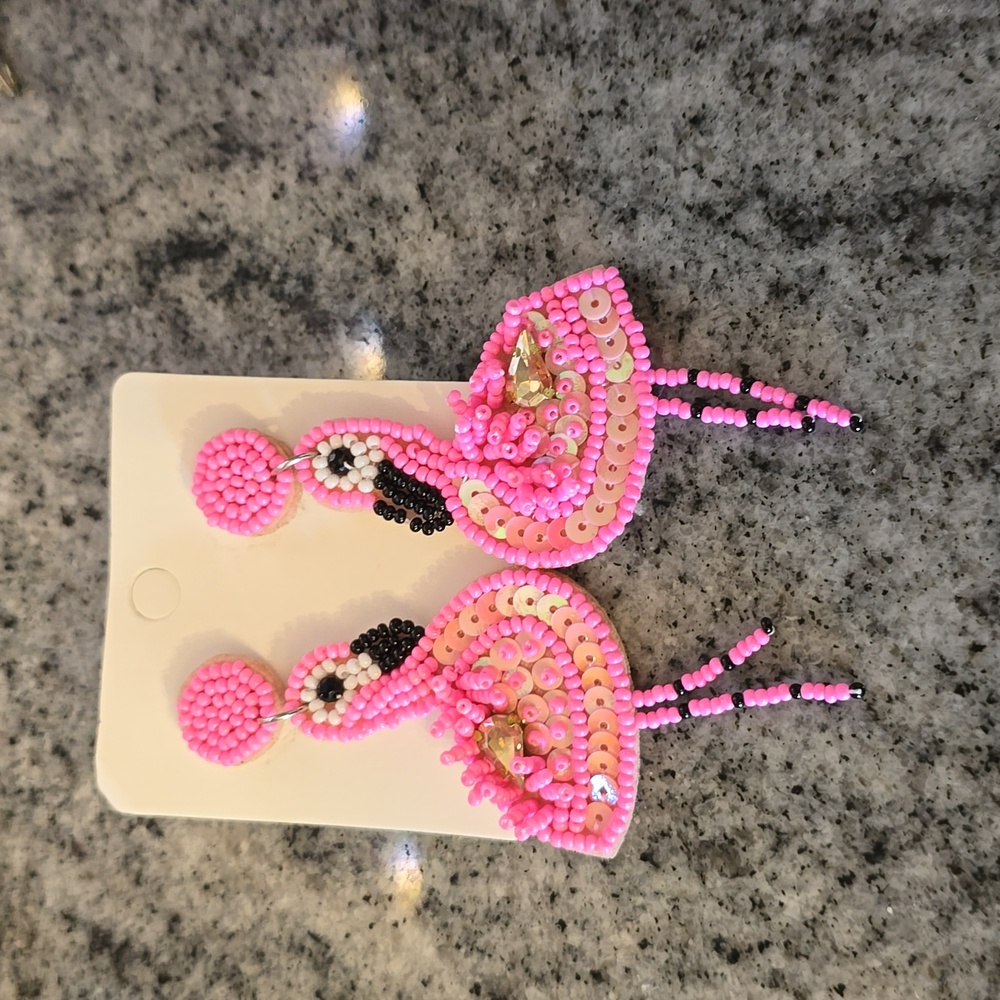 2/$10 Flamingo Earrings Handmade Beaded Sequin Earrings